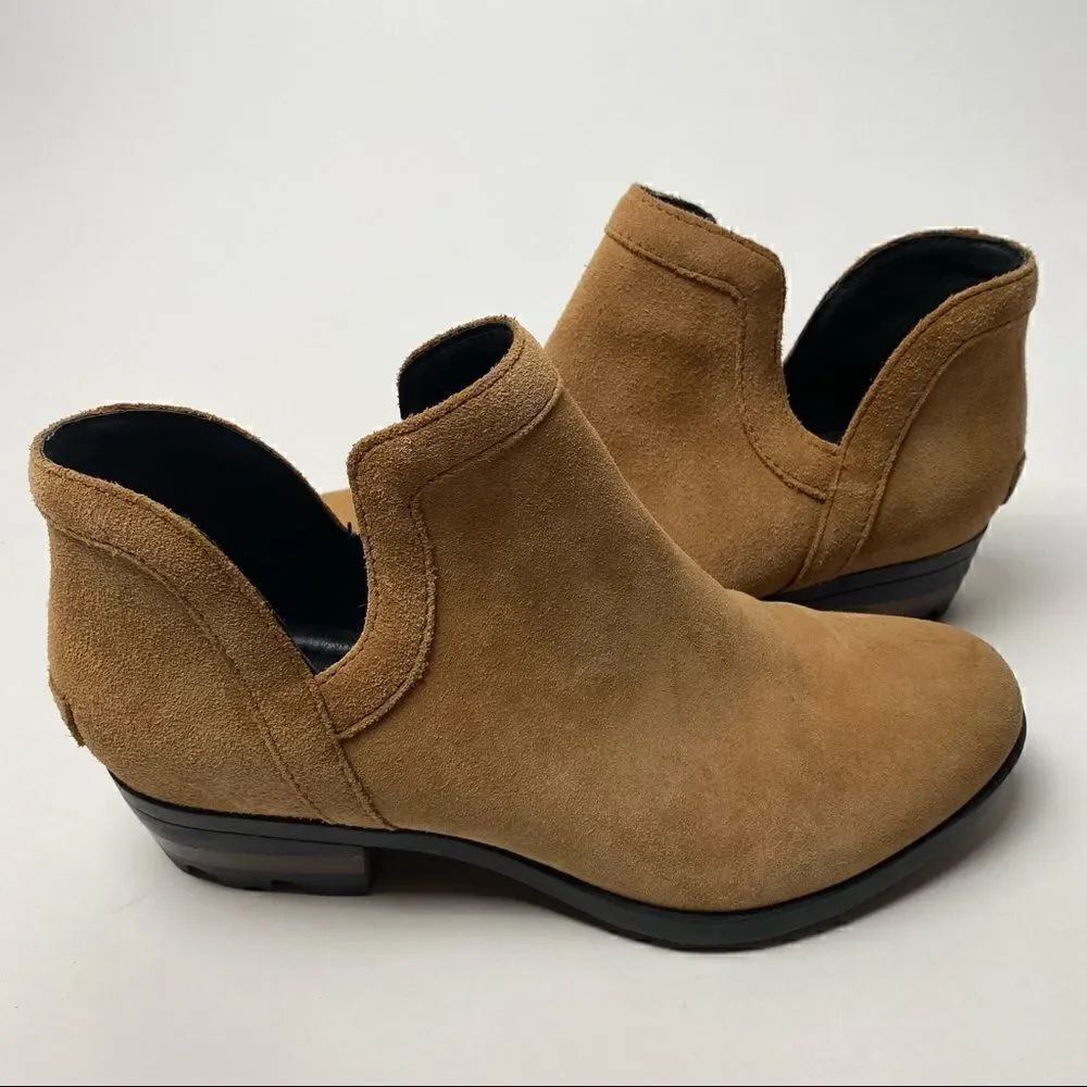 Sorel Lolla Cut Out Ankle Boots Camel Brown Elk 7 waterproof suede